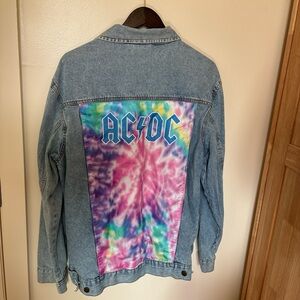 Y2K AC/DC Tie-Dye Jean Jacket • Men’s XL • Vintage Band Graphic Rock Tour Jacket